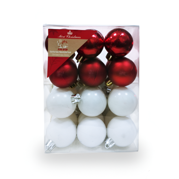 Juego De 24 Piezas Esferas De Navidad Rojo Blanco.4Cm