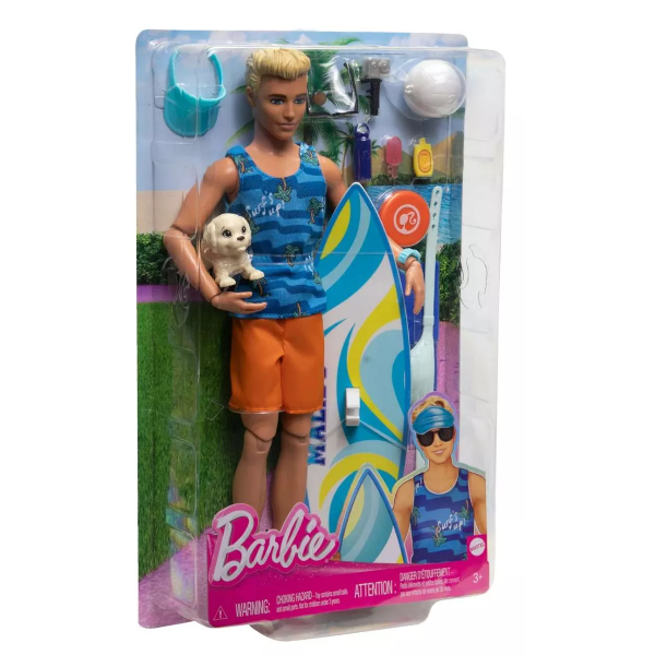 Barbie/Ken Tabla De Surf X Muñeco+11Piezas Mattel
