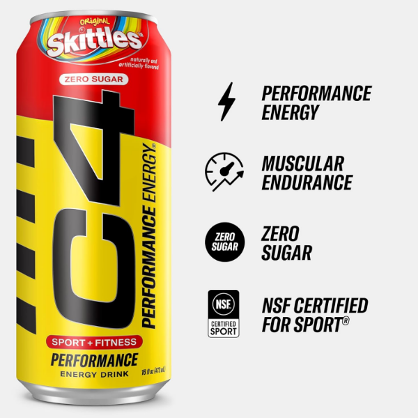 C4 Performance Energy Drink Skittles Sin Azúcar 473Ml - Imagen 2