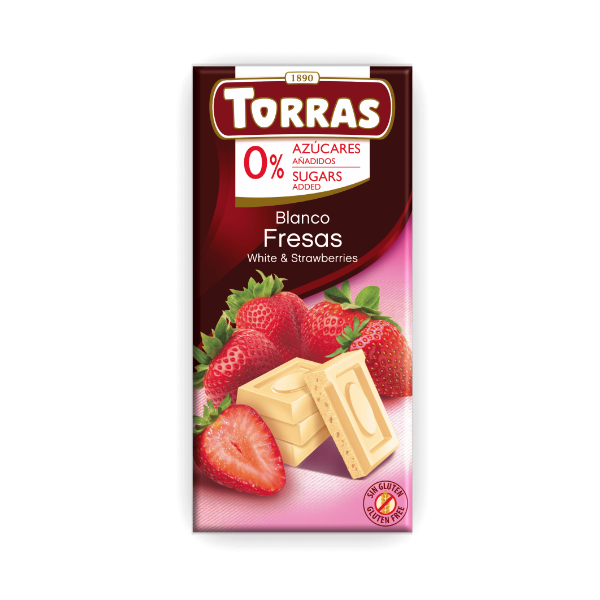Torras Chocolate Blanco Fresas Sin Azúcar 75Gr