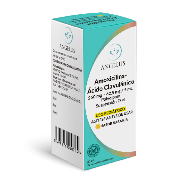 Amoxicilina + Ácido Clavulánico Suspensión Polvo 250Mg-62.5Mg/5Ml X 60Ml. Angelus