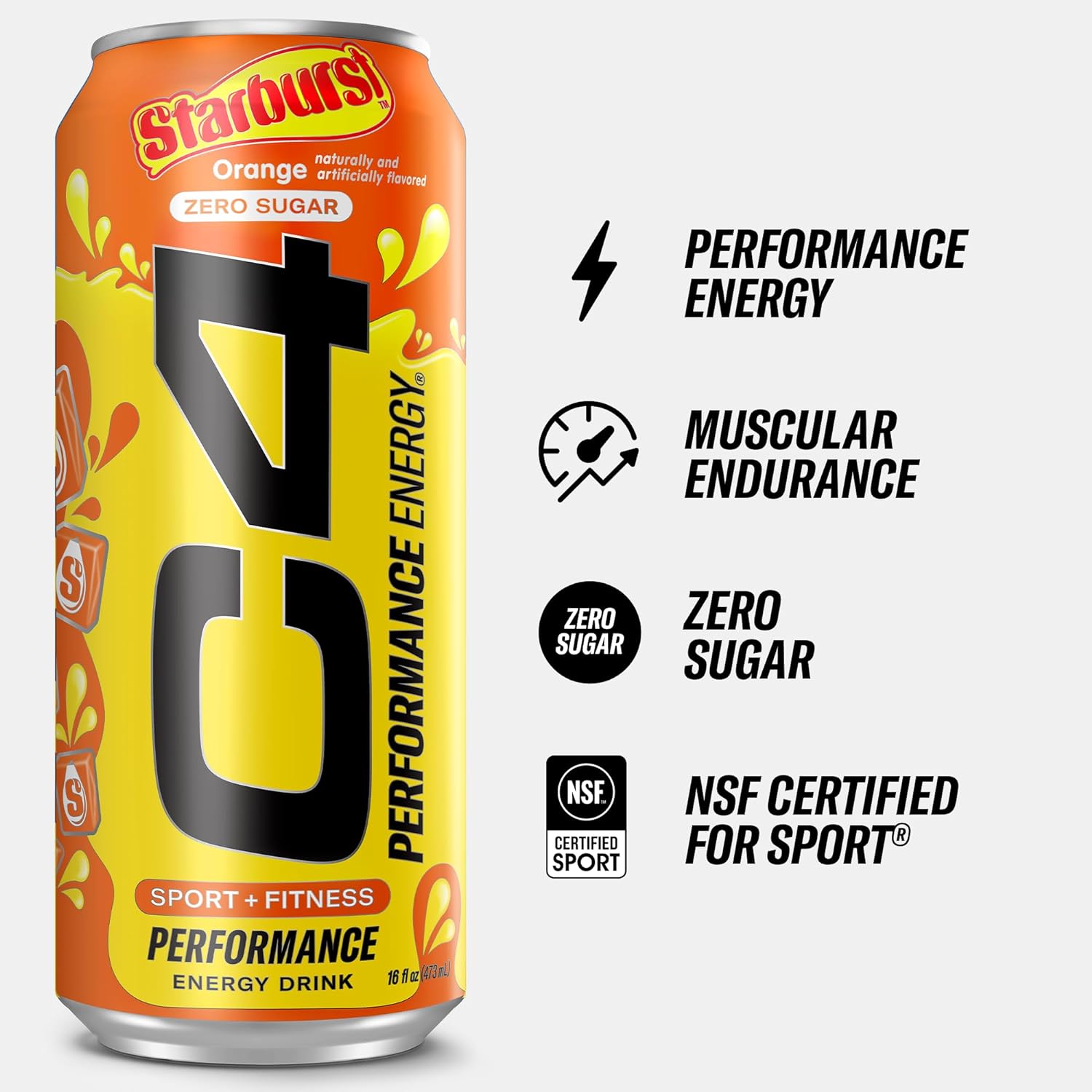 C4 Performance Energy Drink Starburst Orange Sin Azúcar 473Ml - Imagen 2