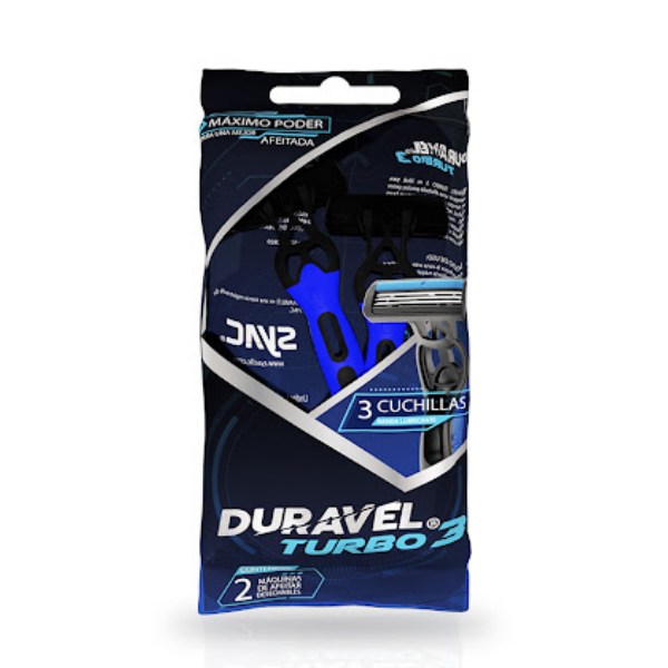 Duravel Afeitadora Turbo3 3 Hojillas X 2 Unidades