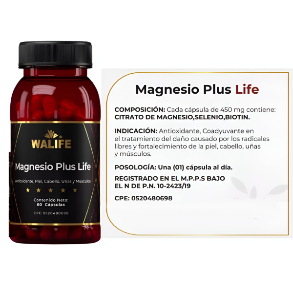 Magnesio Plus Life X 60 Cápsulas Walife - Imagen 2