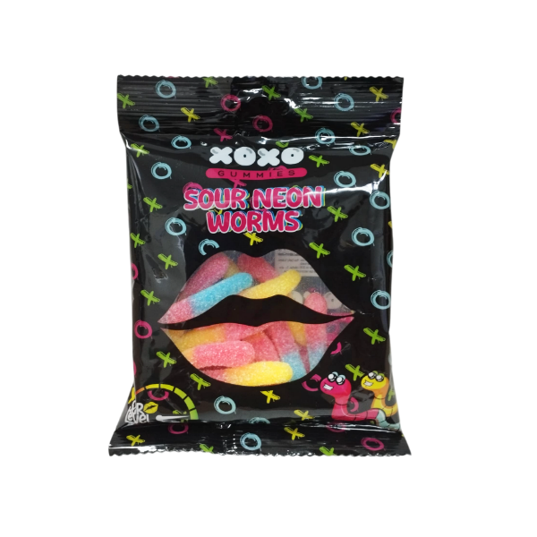 Xoxo Gomitas Gummy Sour Neon Worms 80Gr