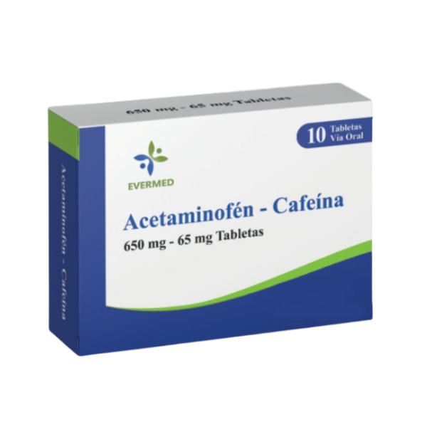 Acetaminofen + Cafeina 650Mg/65Mg X 10 Tabletas Evermed