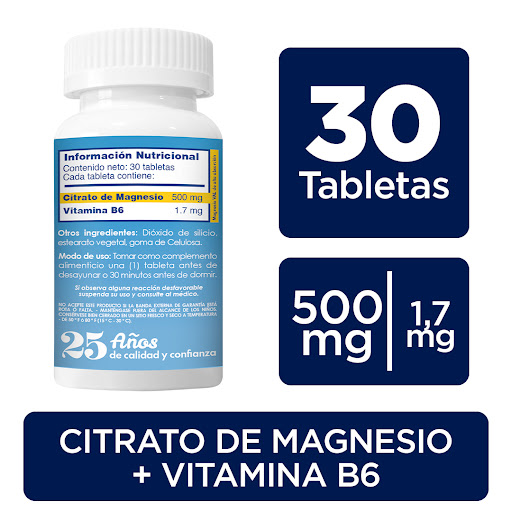 Citrato De Magnesio 500Mg + Vitamina B6 X 30 Tabletas Val - Imagen 3