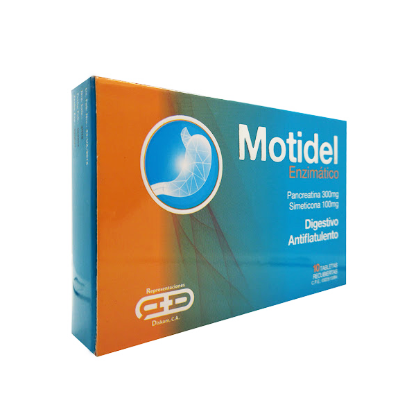 Motidel Simeticona + Pancreatina 300Mg/100Mg X 10 Tabletas Fardel