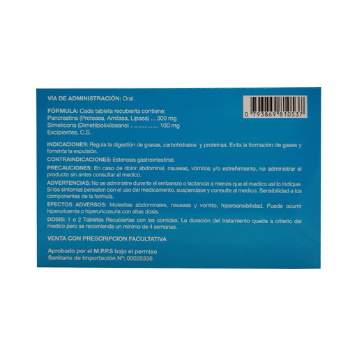 Motidel Simeticona + Pancreatina 300Mg/100Mg X 10 Tabletas Fardel - Imagen 3