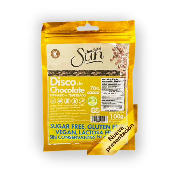 Sun Disco Chocolate 70% Con Monkfruit Sin Gluten 100Gr