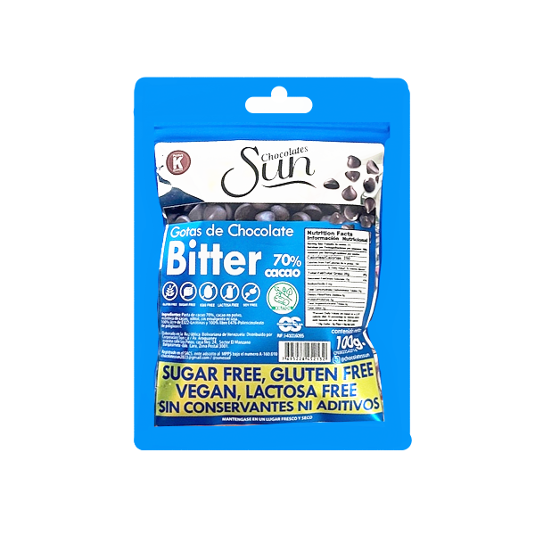 Sun Gotas Chocolate Bitter 70% Con Xilitol Sin Gluten 100Gr