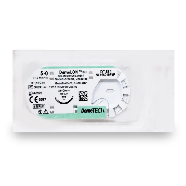 Sutura Nylon 5-0 Aguja Curva Black Corriente/No Absorbible 19Mm/45Cm Demetech