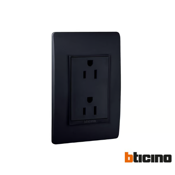 Bticino Toma Corriente Doble Luzica Negro Pu1228N