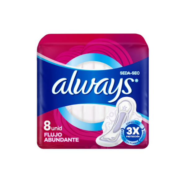 Always Toallas Seca Dia Flujo Abundante X 8 Unidades.