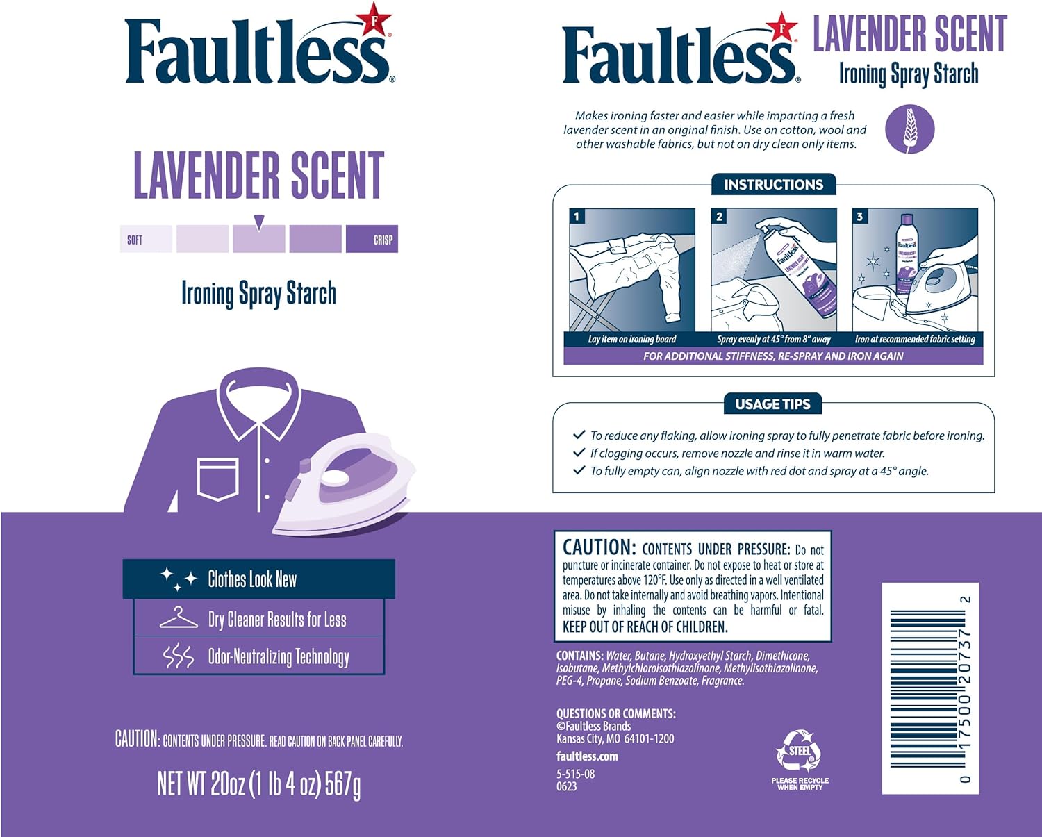 Faultless Spray Almidonador Para Planchar Lavender 567Gr - Imagen 2