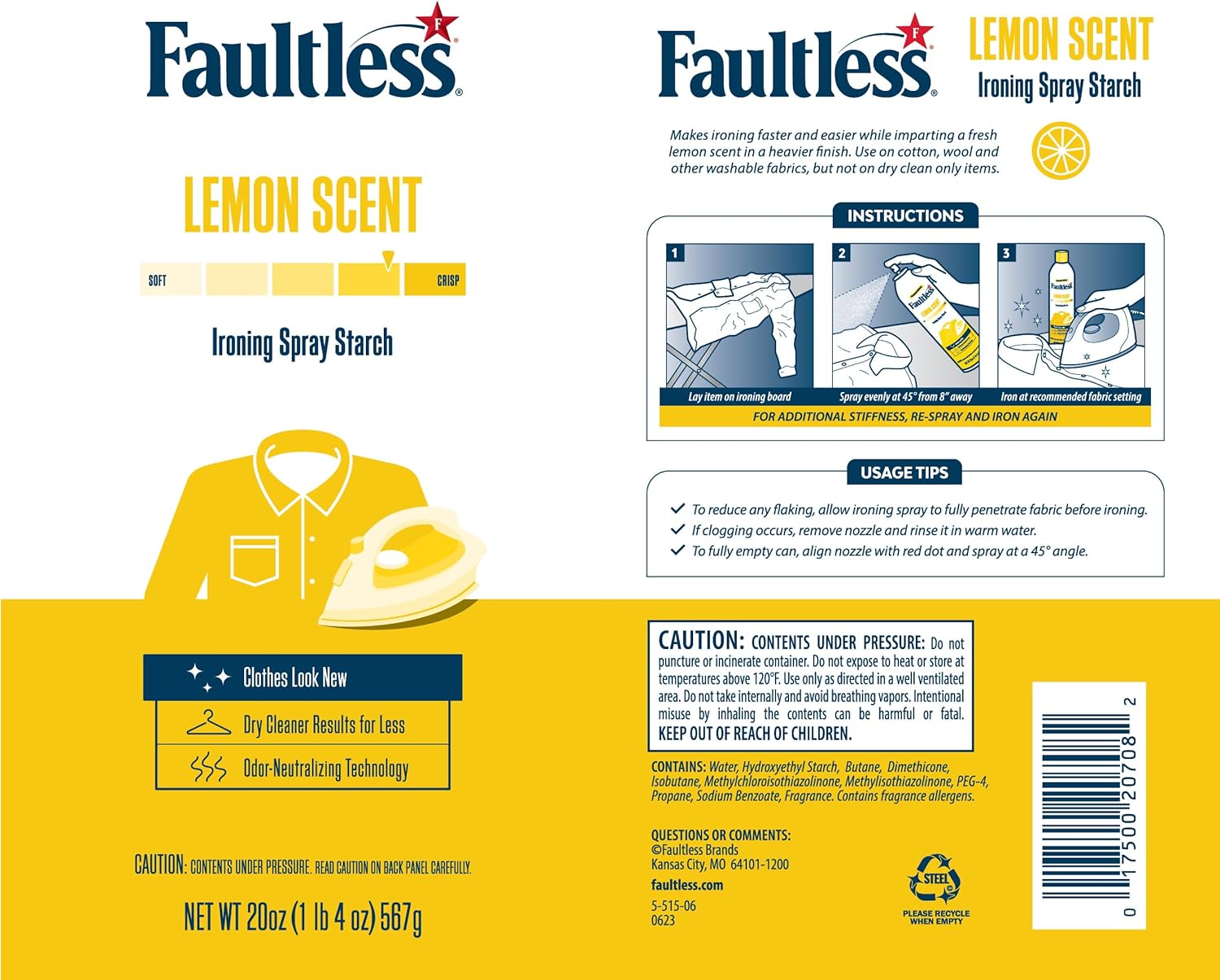 Faultless Spray Almidonador Para Planchar Lemon 567Gr - Imagen 2