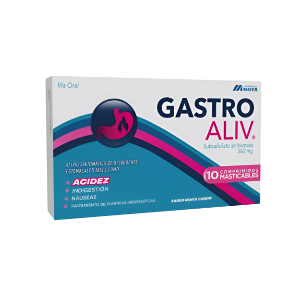 Gastro Aliv. Subsalicilato De Bismuto 262Mg X 10 Comprimidos Mast  Maver