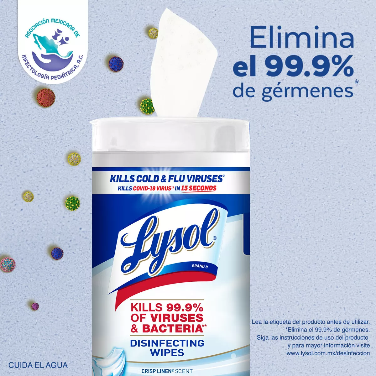 Lysol Toallitas Desinfectantes Viruses & Bacteria Crisp Linen X 80 Unidades - Imagen 4