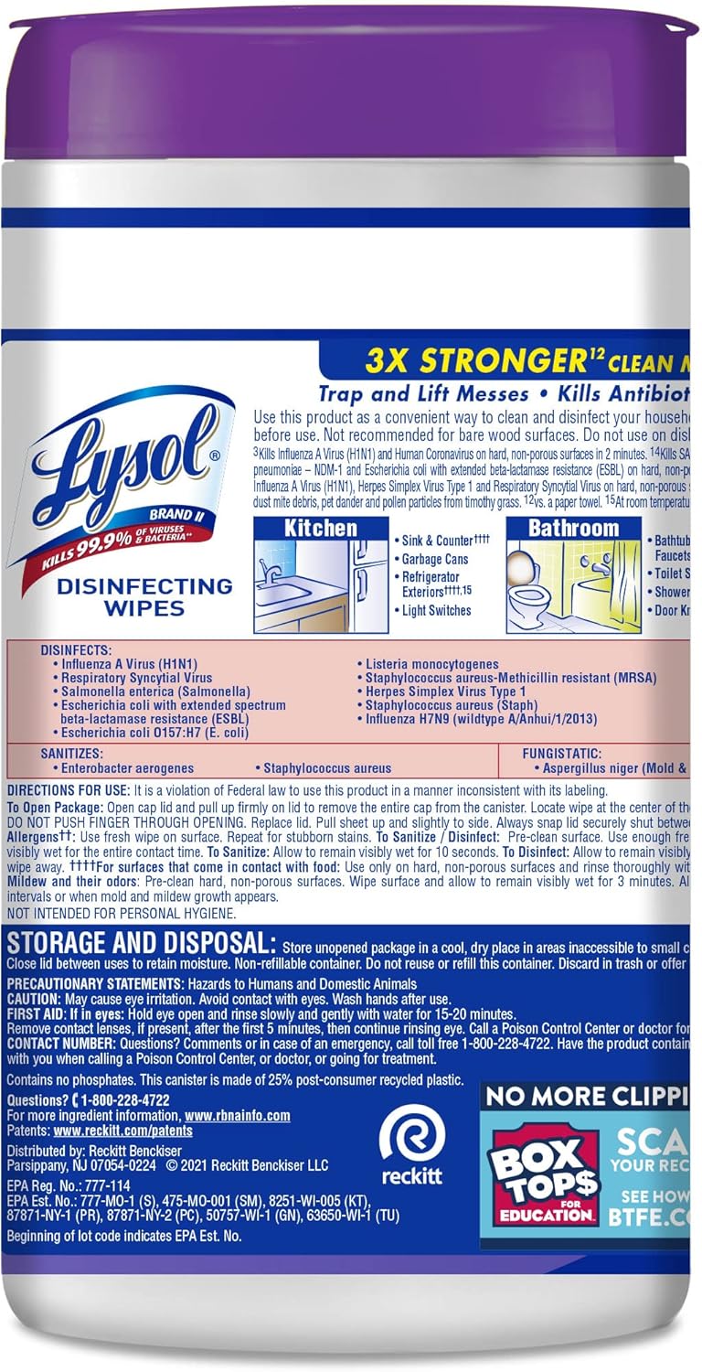 Lysol Toallitas Desinfectantes Viruses & Bacteria Early Morning X 80 Unidades - Imagen 2