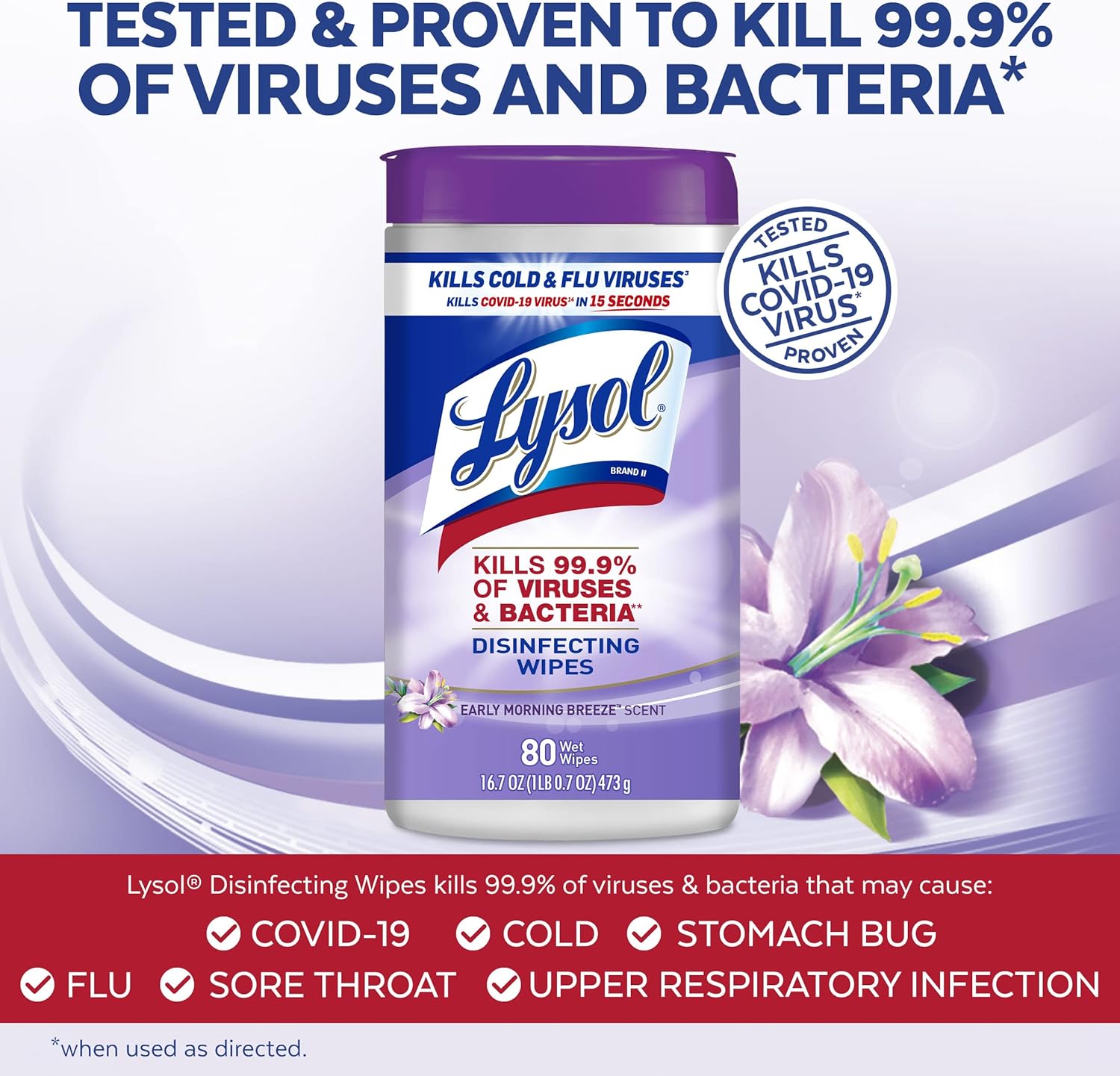 Lysol Toallitas Desinfectantes Viruses & Bacteria Early Morning X 80 Unidades - Imagen 3