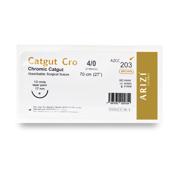 Sutura Cromico 4-0 Aguja Curva No Cortante Absorbible 17Mm-70Cm  Arizi