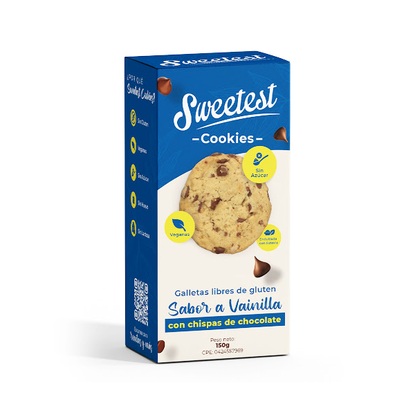 Sweetest Cookies Sabor Vainilla Chispas De Chocolate Libre Gluten  150Gr
