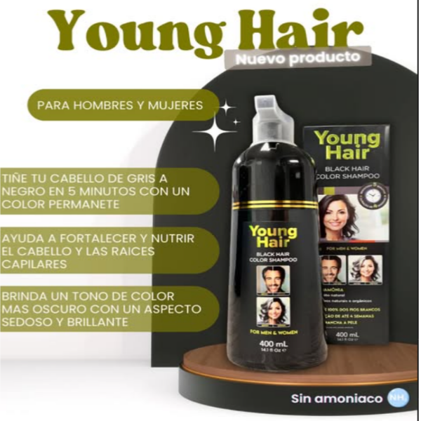 Young Hair Shampoo De Color Tono Negro 400Ml - Imagen 2