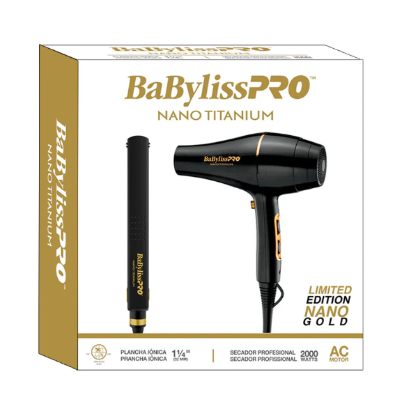 Babylisspro Nano Titatium Set Plancha Y Secador Nano Gold