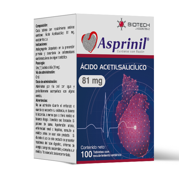 Asprinil  Ácido Acetilsalicílico 81Mg X 100 Tabletas Biotech