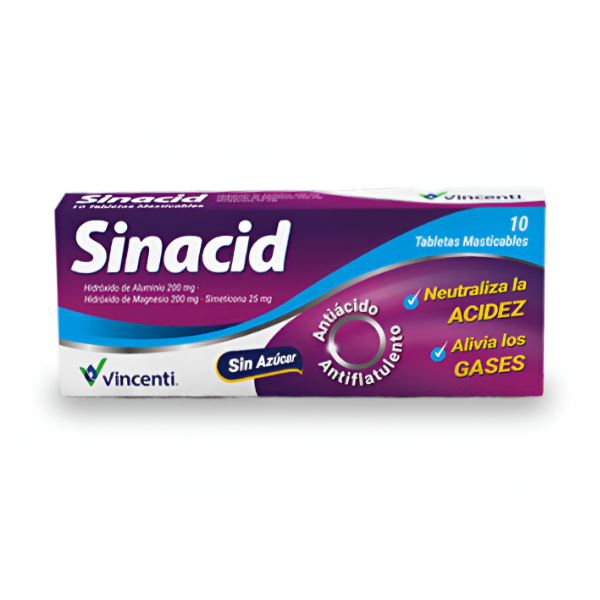 Sinacid 200Mg/200Mg/25Mg X 10 Tabletas Masticable Vincenti