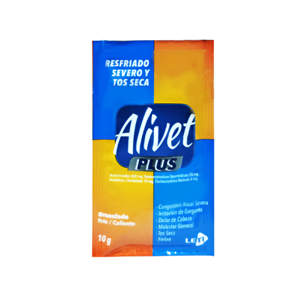Alivet Plus Acetaminofen + Cafeina + Clorfeniramina Sobre Granulado  X 10Gr. Leti