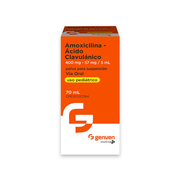 Amoxicilina + Acido Clavulanico Suspensión Pediatrica 400Mg-57Mg/5Ml Genven
