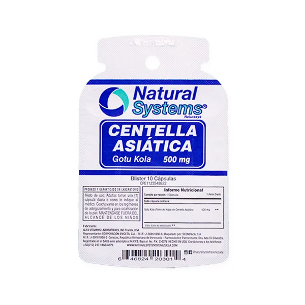 Centella Asiática 500Mg X 10 Cápsulas De Dispensador Natural Systems