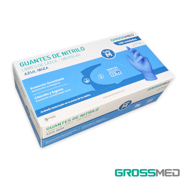 Guantes De Nitrilo Talla M Azul Sin Polvo X 100 Unidades Grossmed