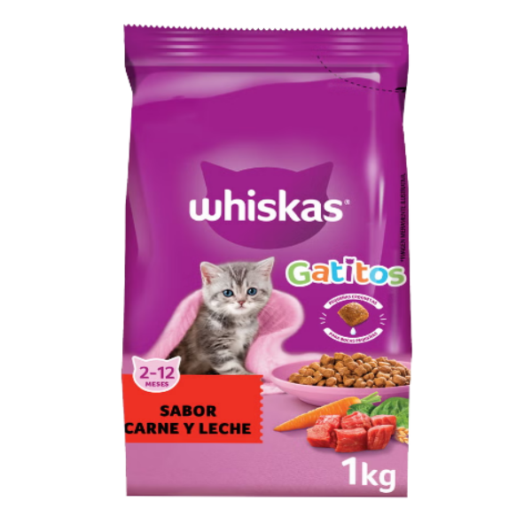 Whiskas Sabor A Carne Y Leche 2-12 Meses 1Kg.
