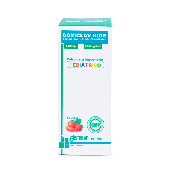 Doxiclav Kids-Amoxicilina + Ácido Clavulánico Suspensión en Polvo. 250Mg-62.5Mg/5Ml X 60Ml. Distrilab