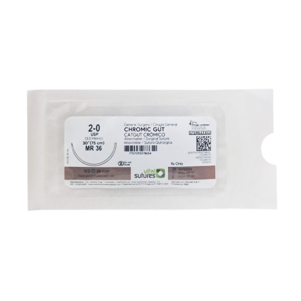 Sutura Cromico 2-0 Aguja Curva 75Cm/36 Mm P.Conica 1/2 Vital Suture