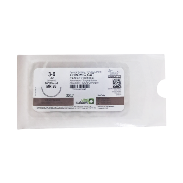 Sutura Cromico 3-0 Aguja Curva 75Cm/26Mm P.Conica 1/2 Vital Suture