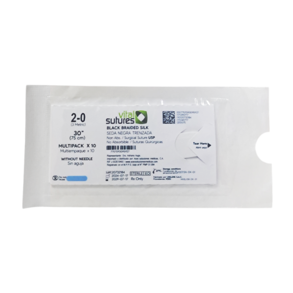 Sutura Seda Negra 2-0 75Cm/10 Sin Aguja Vital Suture