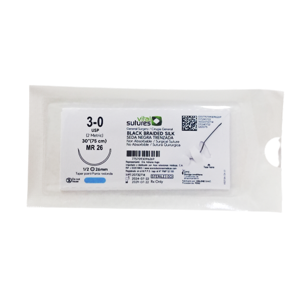 Sutura Seda Negra 3-0 75Cm/26Mm P.Conica 1/2 Vital Suture