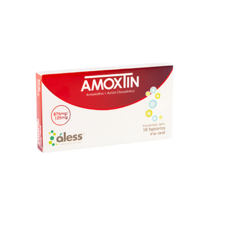 Amoxtin- Amoxicilina + Ácido Clavulánico 875Mg/125Mg X 10 Tabletas Aless