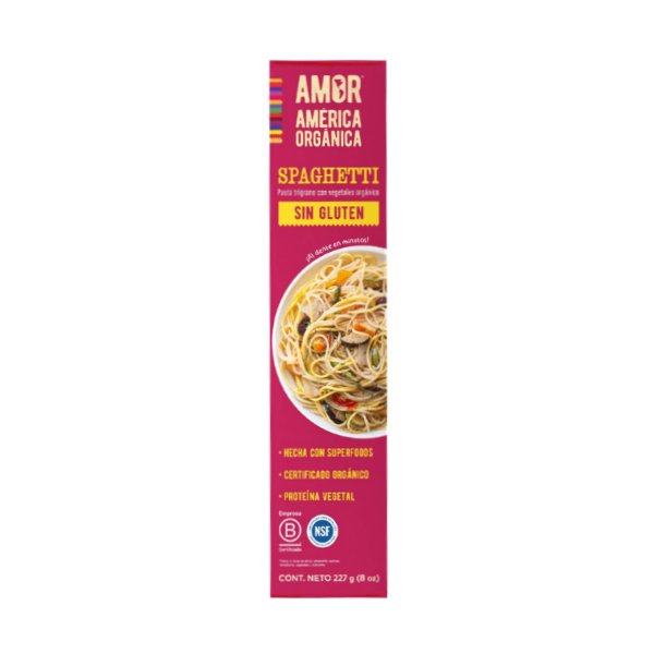 Amor America Organica Pasta Trigrano Spaghetti Sin Gluten. 227Gr