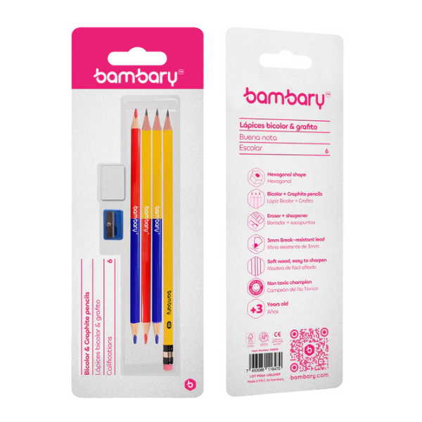 Bambary Lapices Bicolor & Grafito ./ Borrador + Sacapuntas