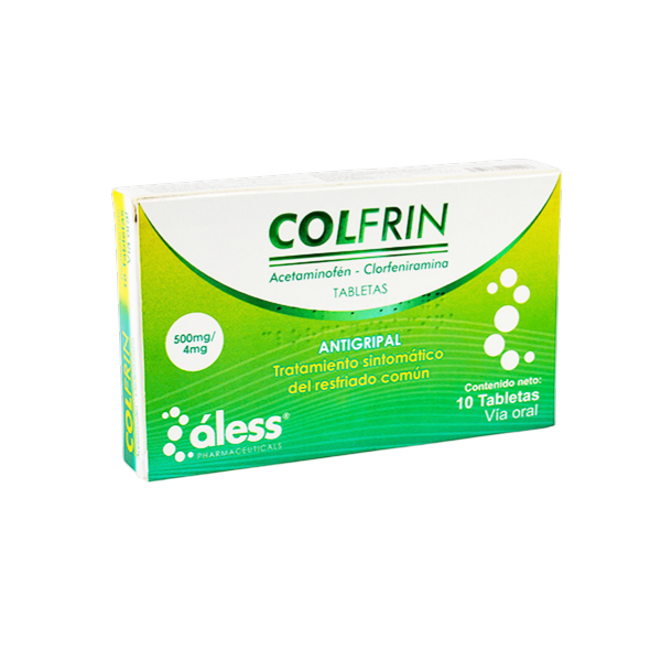 Colfrin-Acetaminofen+Clorferinamina 500Mg/4Mg X 10 Tabletas Aless