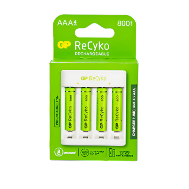Gp Recyko Cargador + Pilas Aaa Set. 4 Unidades 800Mah