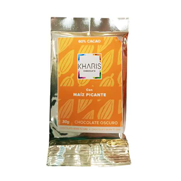 Kharis Chocolate Oscuro Maíz Picante  60% Cacao 30Gr