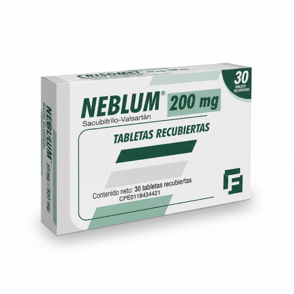 Neblum 200Mg  Valsartán +Sacubitrilo 97.2Mg/102.8Mg X 30 Tabletas Farma