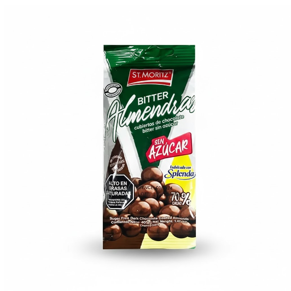 St.Moritz Almendras Cubiertas De Chocolate 70% Sin Azúcar 40Gr.