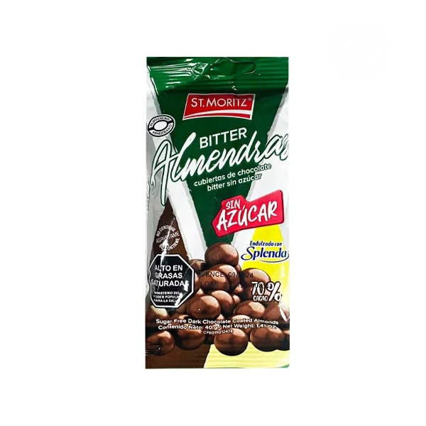 St.Moritz Almendras Cubiertas De Chocolate 70% Sin Azúcar 40Gr.