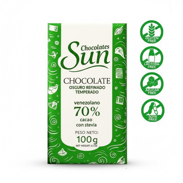 Sun Chocolate Oscuro Refinado Stevia 50Gr.